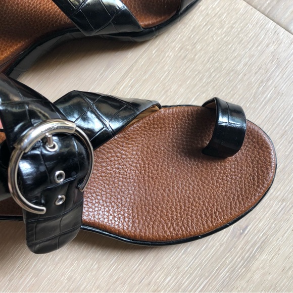 Chloé Leather Croc Embossed Black Brown Sandals - Women’s 6.5 - Picture 7 of 16